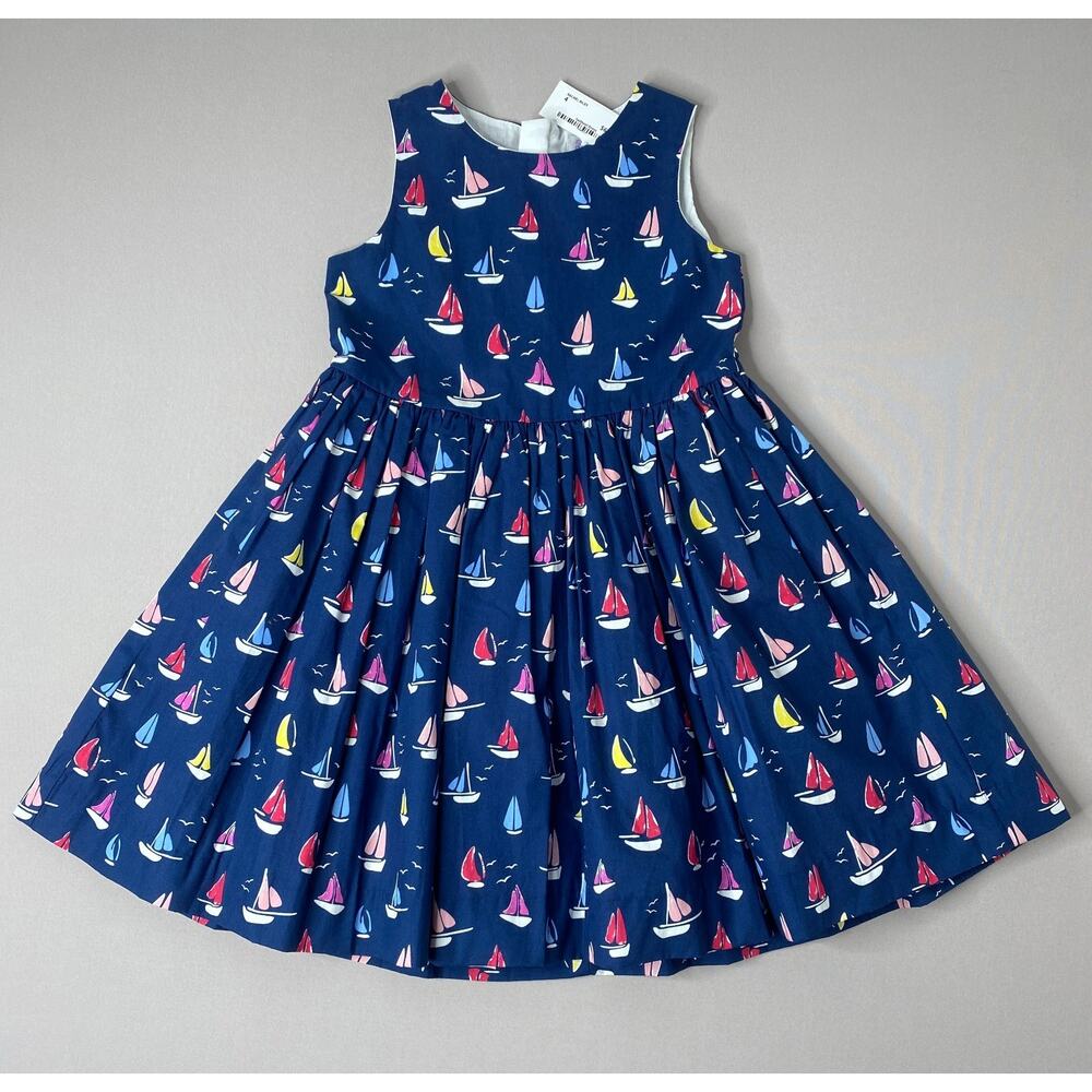 NWT Rachel Riley Navy Blue Sailboat Print Sleeveless Cotton Dress Girls 4 Yrs